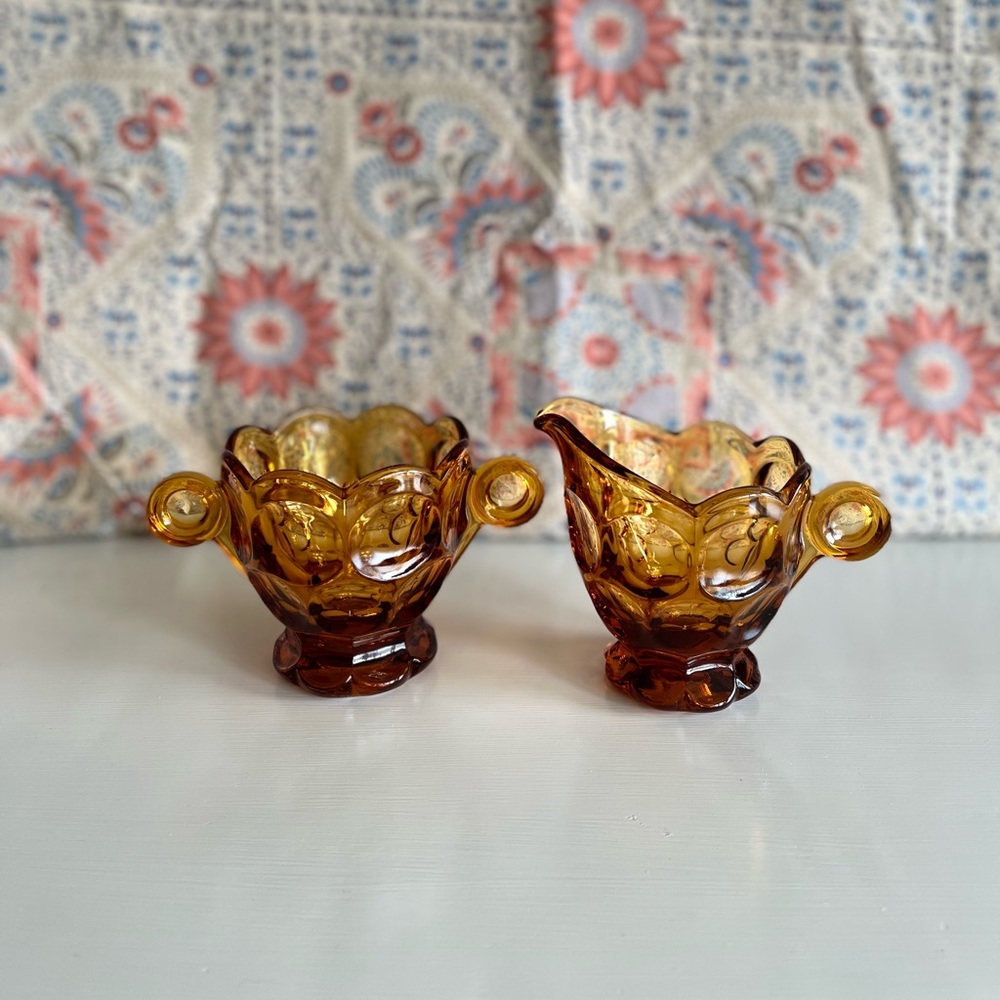 Vintage Amber sugar and cream pair
